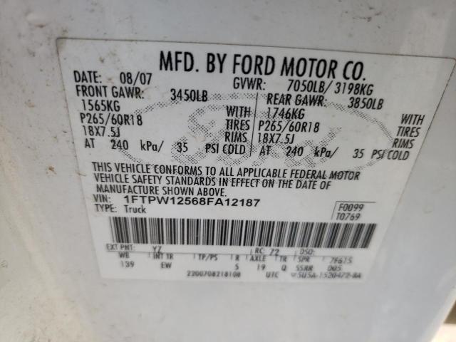 Photo 10 from auction – 2008 FORD F150 SUPER with VIN 1FTPW12568FA12187