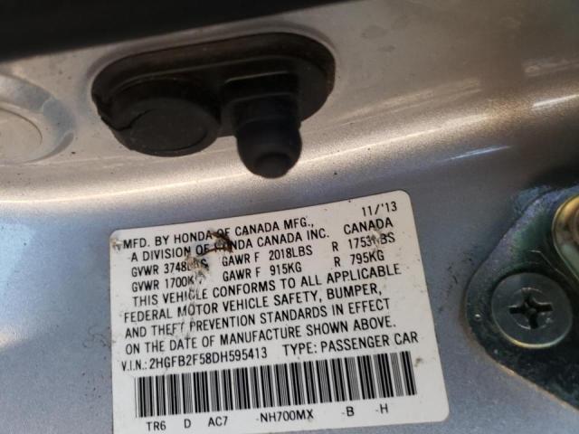 Photo 10 from auction – 2013 HONDA CIVIC LX with VIN 2HGFB2F58DH595413
