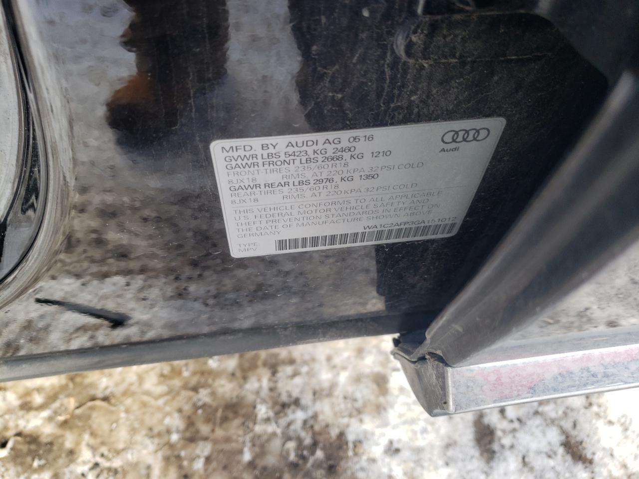 Photo 10 from auction – 2016 AUDI Q5 PREMIUM with VIN WA1C2AFP3GA151012