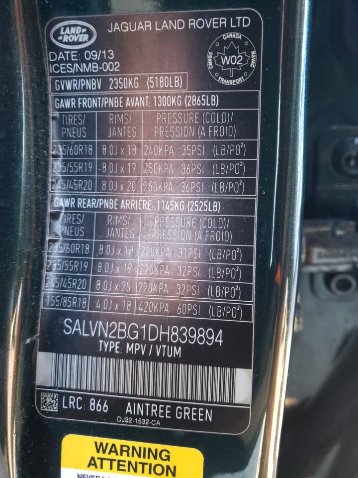 Photo 10 from auction – 2013 LAND ROVER RANGE ROVE with VIN SALVN2BG1DH839894