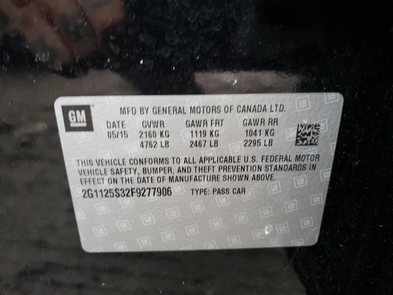 Photo 10 from auction – 2015 CHEVROLET IMPALA LT with VIN 2G1125S32F9277906