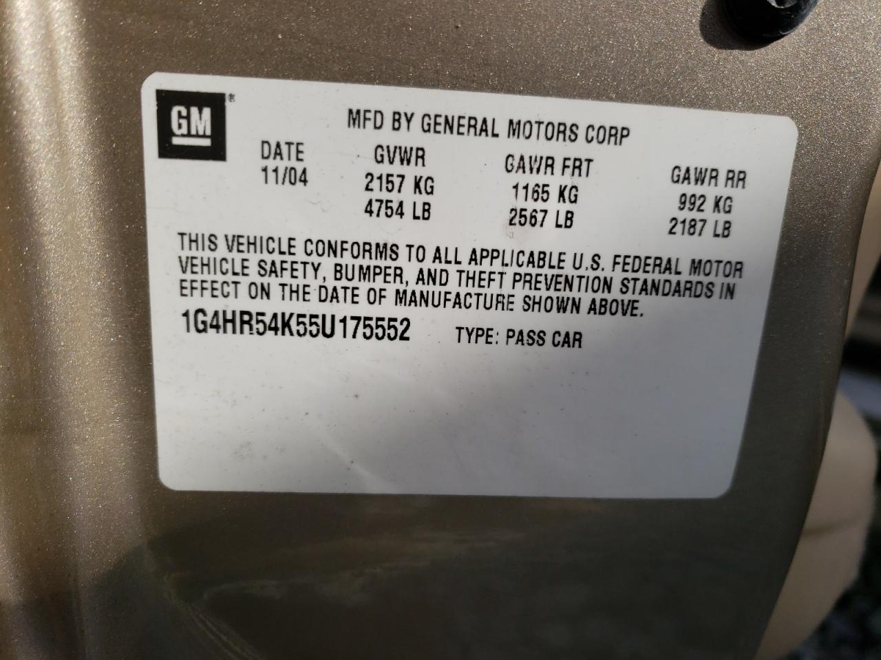 Photo 10 from auction – 2005 BUICK LESABRE LI with VIN 1G4HR54K55U175552