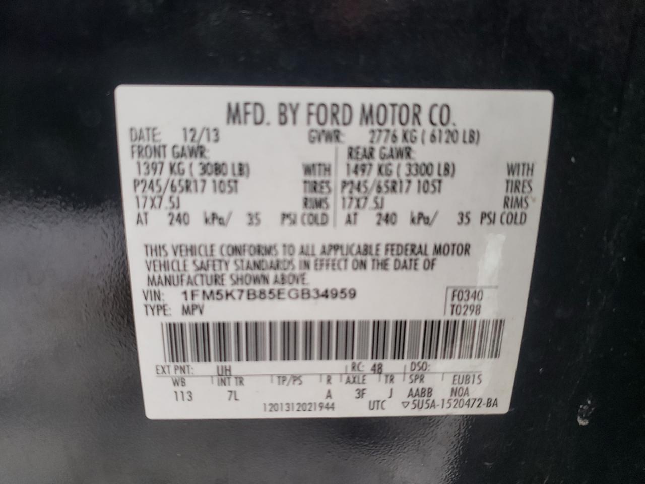 Photo 10 from auction – 2014 FORD EXPLORER with VIN 1FM5K7B85EGB34959