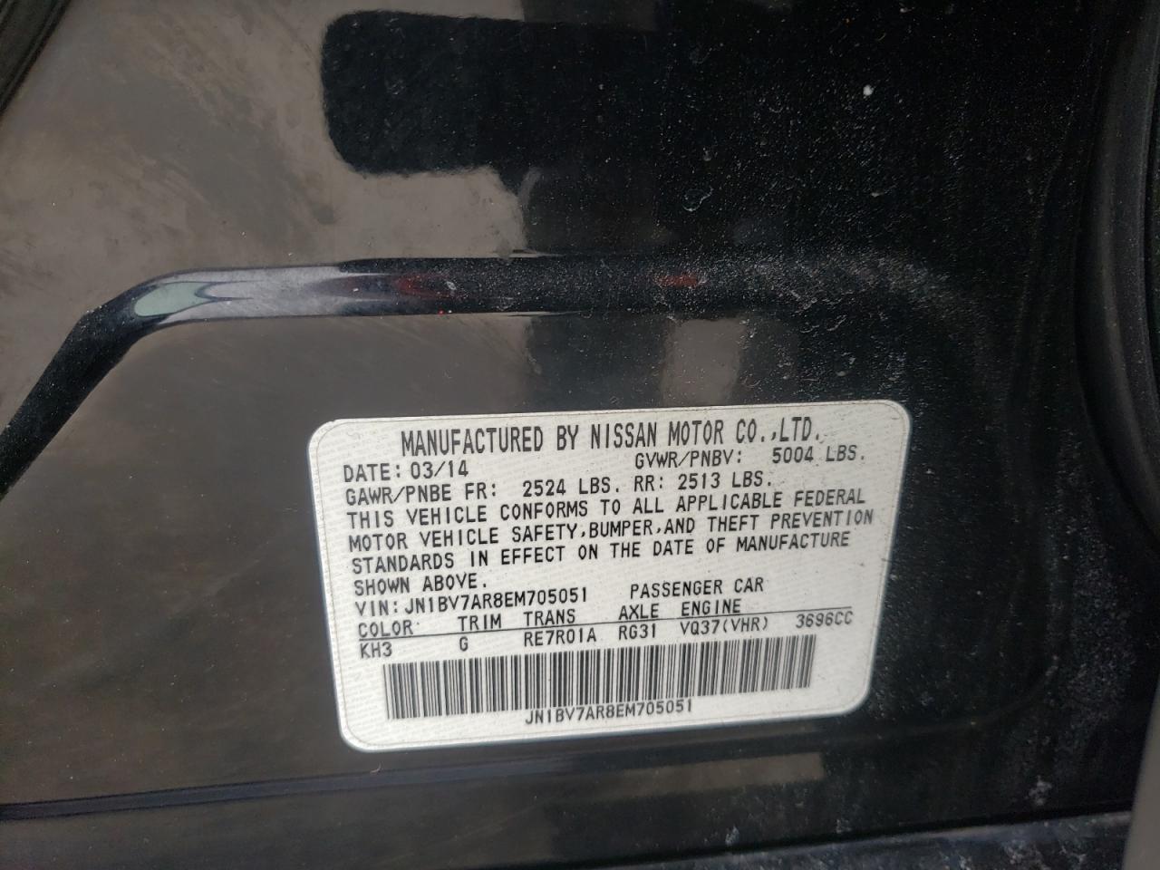 Photo 10 from auction – 2014 INFINITI Q50 BASE with VIN JN1BV7AR8EM705051