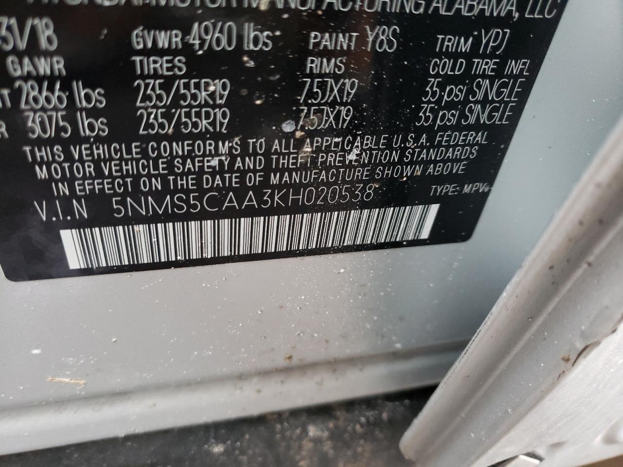 Photo 10 from auction – 2019 HYUNDAI SANTA FE L with VIN 5NMS5CAA3KH020538
