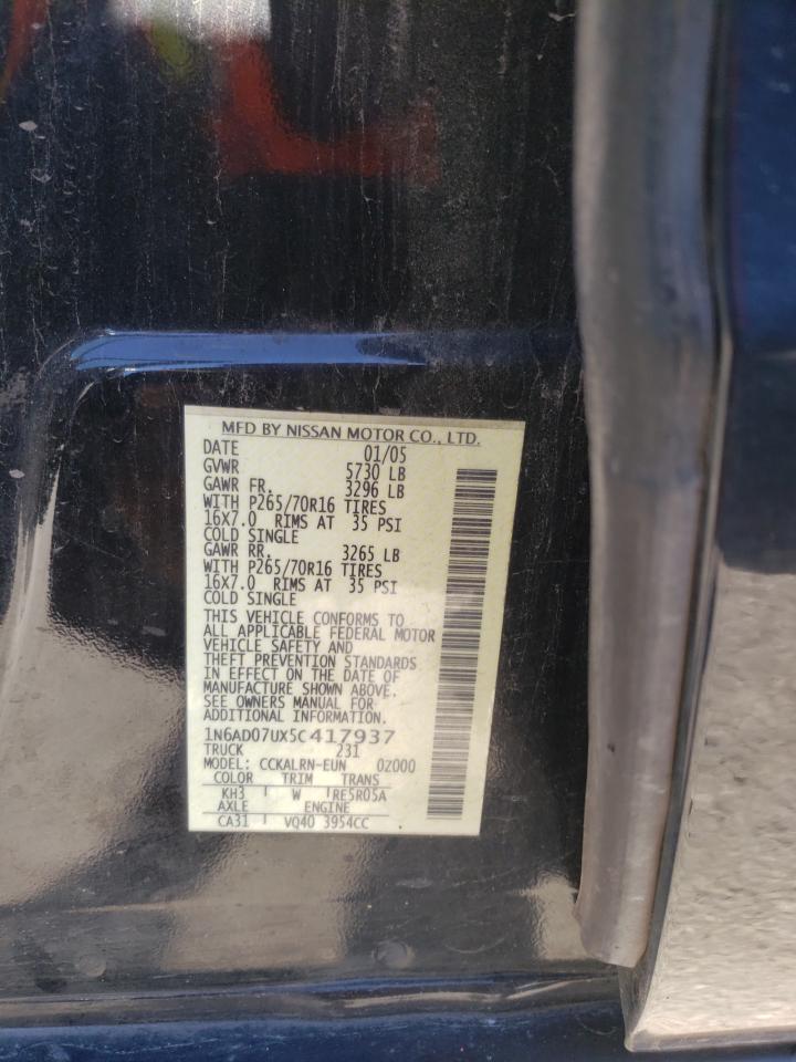 Photo 10 from auction – 2005 NISSAN FRONTIER C with VIN 1N6AD07UX5C417937