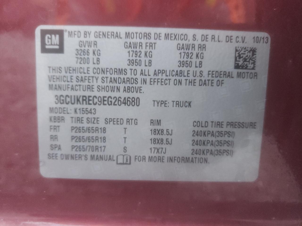 Photo 10 from auction – 2014 CHEVROLET SILVERADO with VIN 3GCUKREC9EG264680