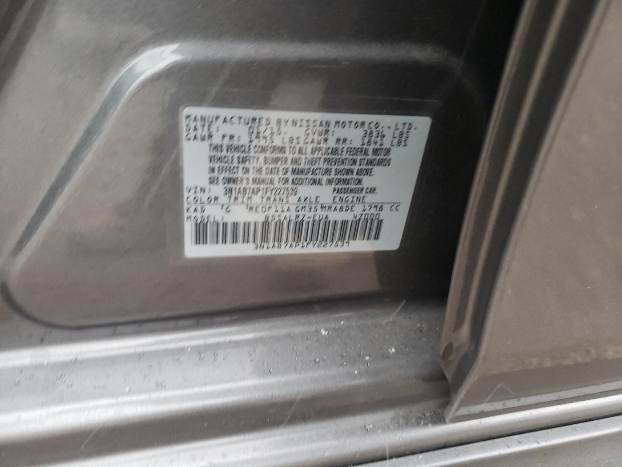 Photo 10 from auction – 2015 NISSAN SENTRA S with VIN 3N1AB7AP1FY227539