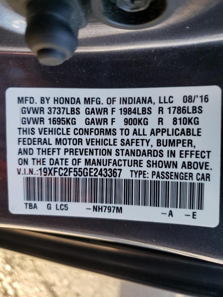 Photo 10 from auction – 2016 HONDA CIVIC LX with VIN 19XFC2F55GE243367