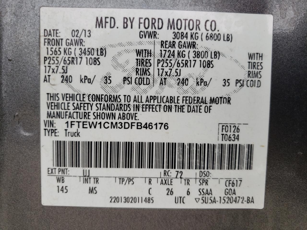 Photo 10 from auction – 2013 FORD F150 SUPER with VIN 1FTEW1CM3DFB46176