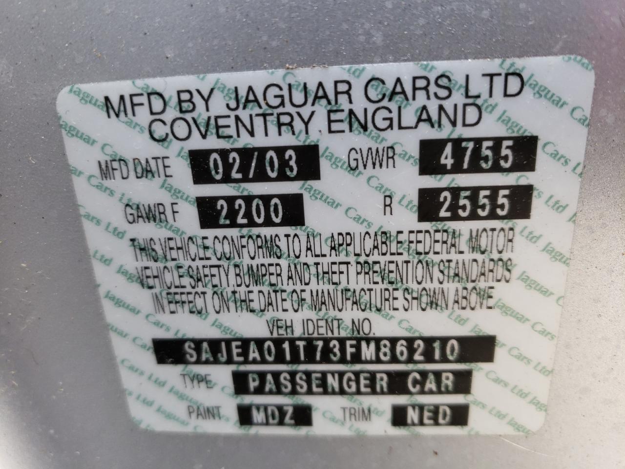 Photo 10 from auction – 2003 JAGUAR S-TYPE with VIN SAJEA01T73FM86210