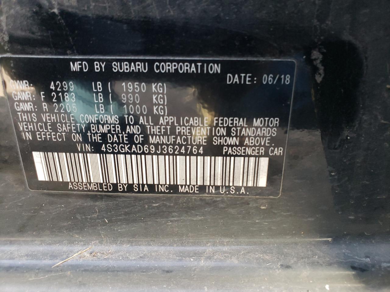 Photo 10 from auction – 2018 SUBARU IMPREZA PR with VIN 4S3GKAD69J3624764