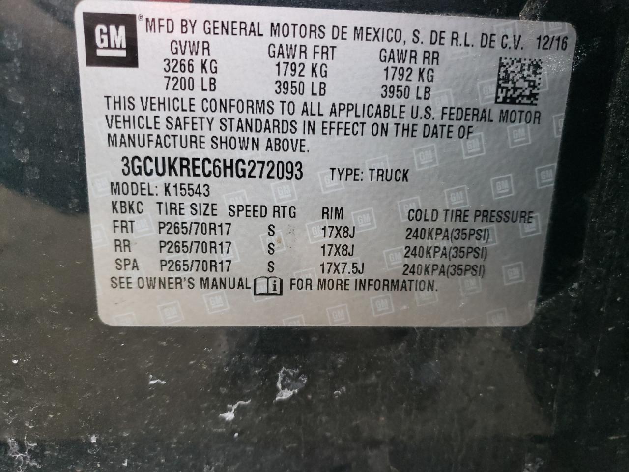 Photo 10 from auction – 2017 CHEVROLET SILVERADO with VIN 3GCUKREC6HG272093