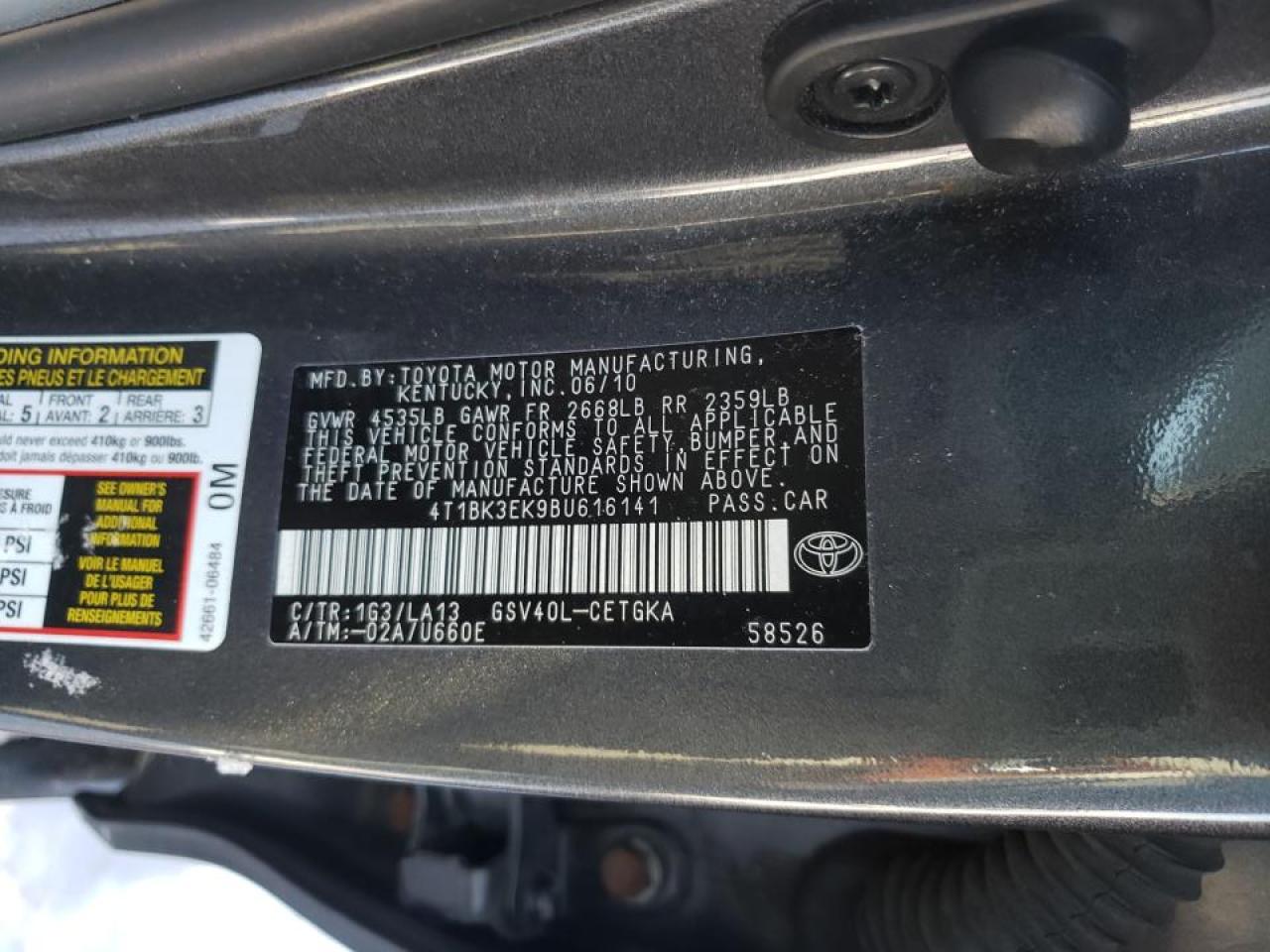 Photo 10 from auction – 2011 TOYOTA CAMRY SE with VIN 4T1BK3EK9BU616141