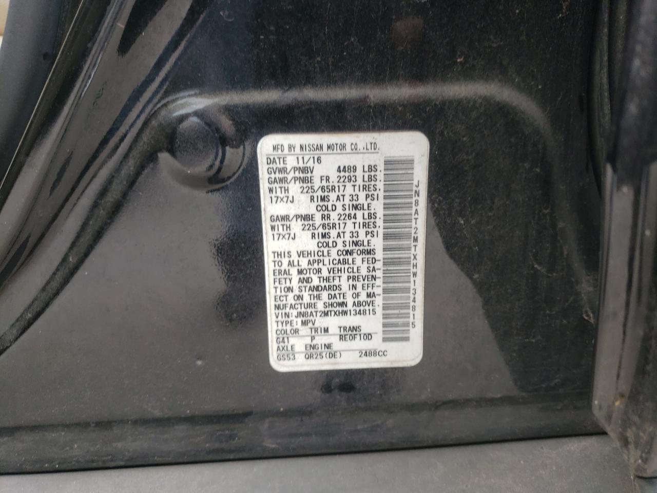 Photo 10 from auction – 2017 NISSAN ROGUE S with VIN JN8AT2MTXHW134815