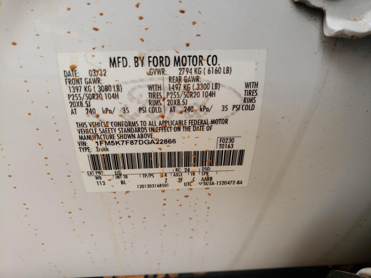 Photo 10 from auction – 2013 FORD EXPLORER L with VIN 1FM5K7F87DGA22866