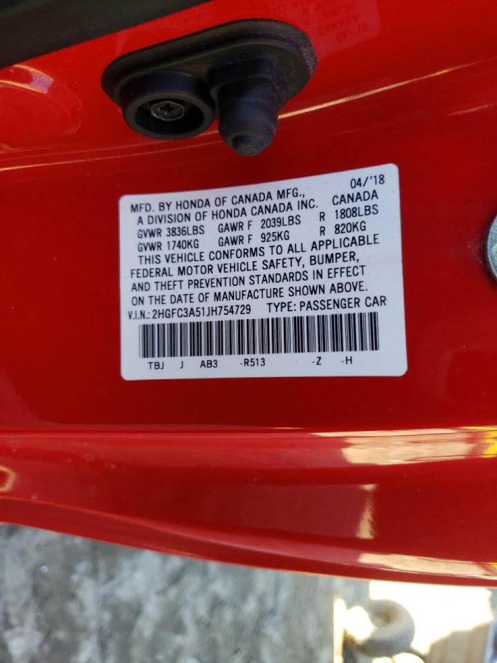 Photo 10 from auction – 2018 HONDA CIVIC SI with VIN 2HGFC3A51JH754729