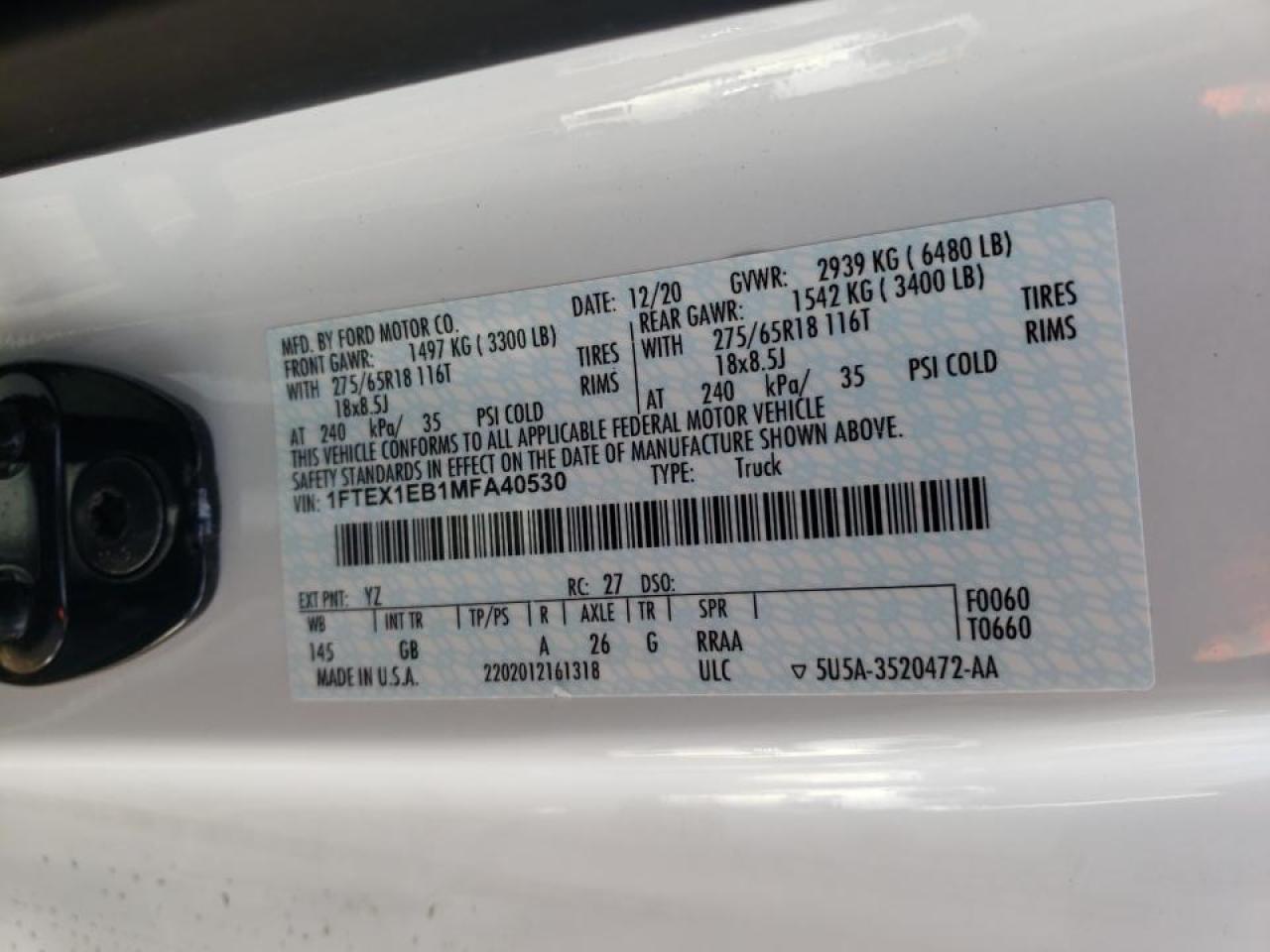 Photo 10 from auction – 2021 FORD F150 SUPER with VIN 1FTEX1EB1MFA40530