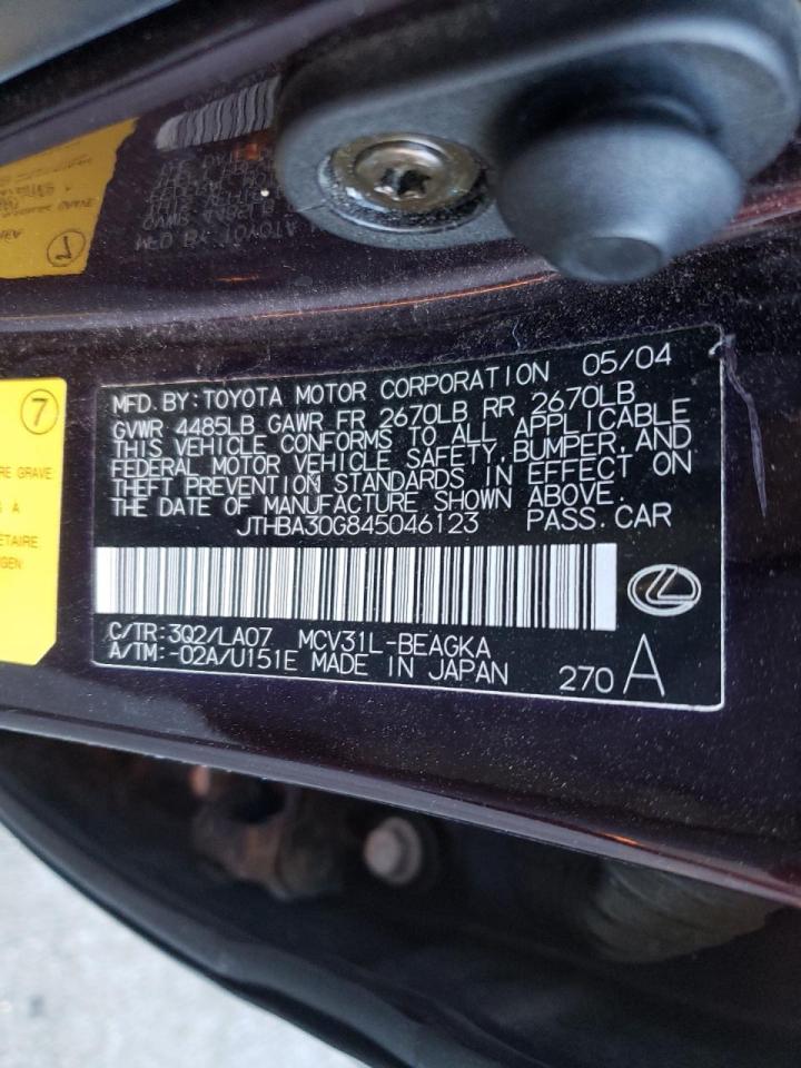 Photo 10 from auction – 2004 LEXUS ES300H with VIN JTHBA30G845046123