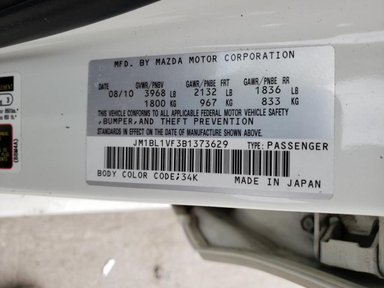 Photo 10 from auction – 2011 MAZDA 3 I with VIN JM1BL1VF3B1373629
