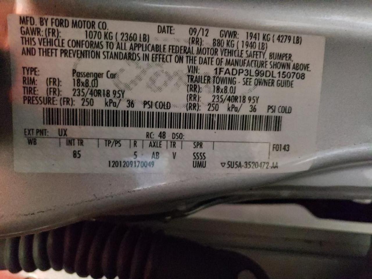 Photo 10 from auction – 2013 FORD FOCUS ST with VIN 1FADP3L99DL150708