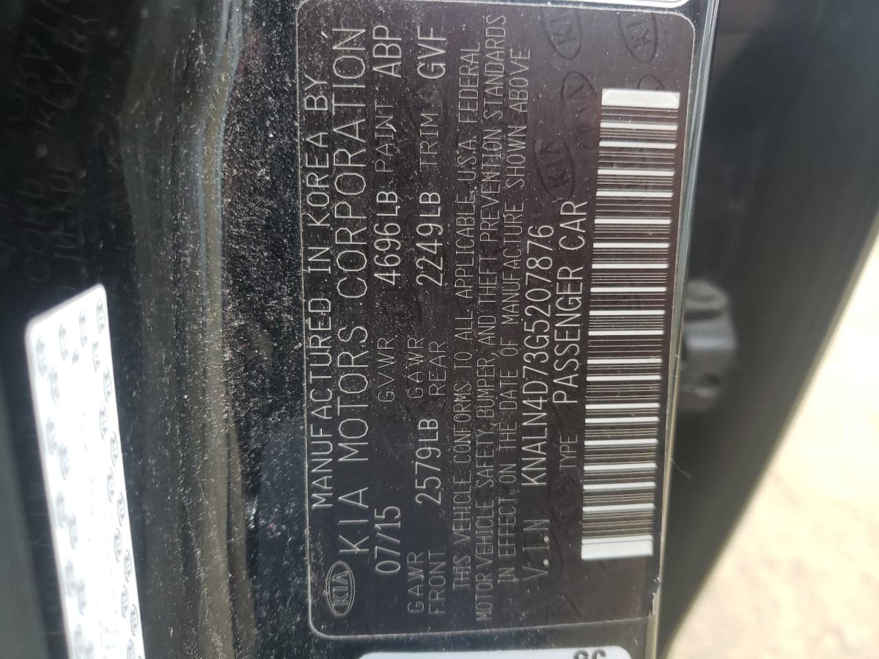 Photo 10 from auction – 2016 KIA CADENZA LU with VIN KNALN4D73G5207876