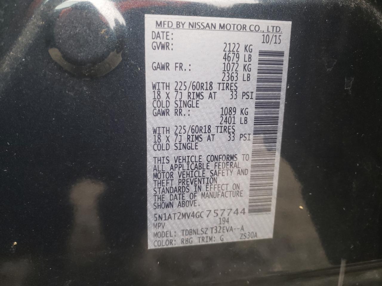Photo 10 from auction – 2016 NISSAN ROGUE S with VIN 5N1AT2MV4GC757744