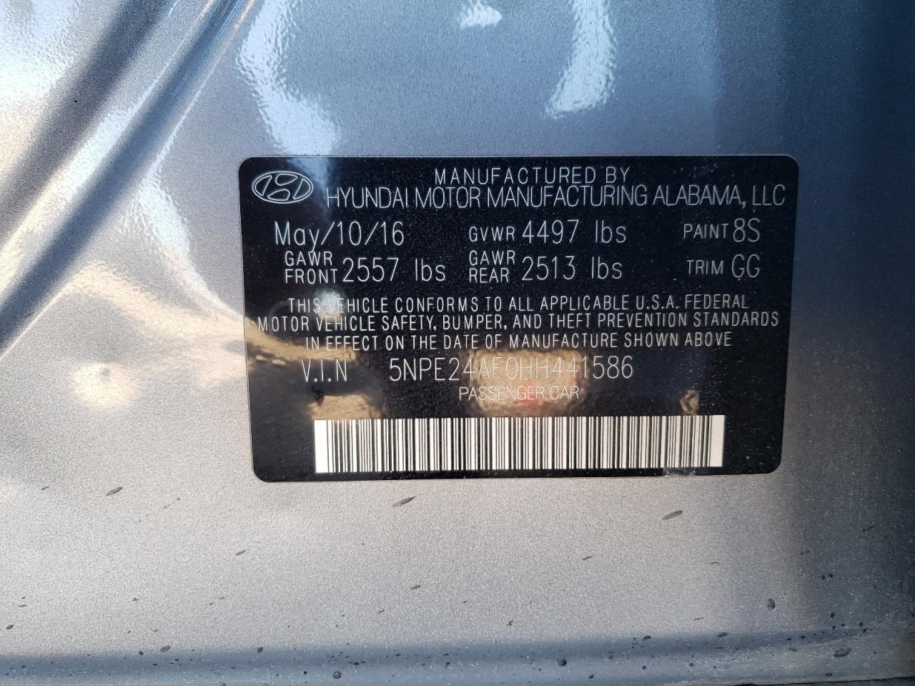 Photo 10 from auction – 2017 HYUNDAI SONATA SE with VIN 5NPE24AF0HH441586