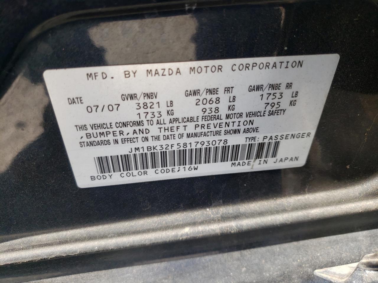 Photo 10 from auction – 2008 MAZDA 3 I with VIN JM1BK32F581793078