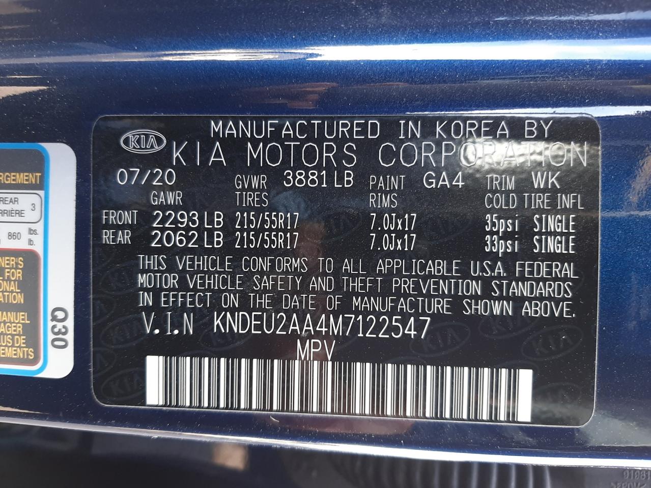 Photo 10 from auction – 2021 KIA SELTOS S with VIN KNDEU2AA4M7122547