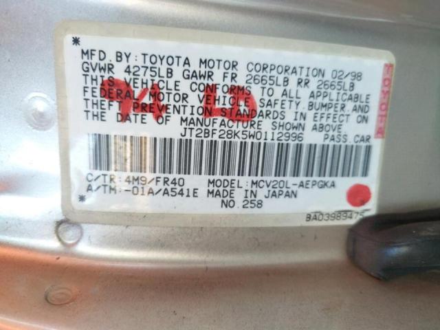 Photo 10 from auction – 1998 TOYOTA CAMRY LE with VIN JT2BF28K5W0112996