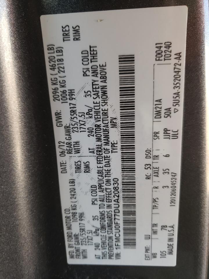 Photo 10 from auction – 2013 FORD ESCAPE S with VIN 1FMCU0F77DUA20830