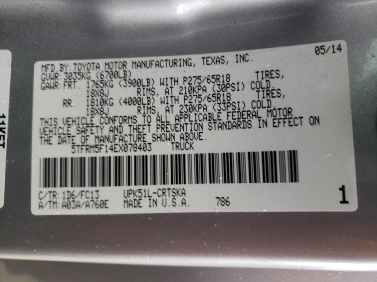 Photo 10 from auction – 2014 TOYOTA TUNDRA DOU with VIN 5TFRM5F14EX078403