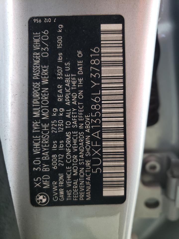 Photo 10 from auction – 2006 BMW X5 3.0I with VIN 5UXFA13586LY37816