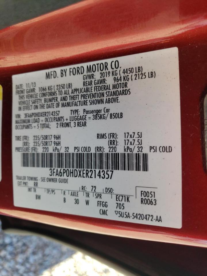 Photo 10 from auction – 2014 FORD FUSION SE with VIN 3FA6P0HDXER214357