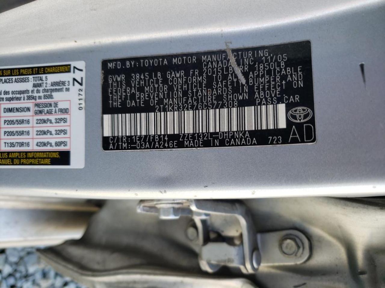 Photo 10 from auction – 2006 TOYOTA COROLLA MA with VIN 2T1KR32E76C577308