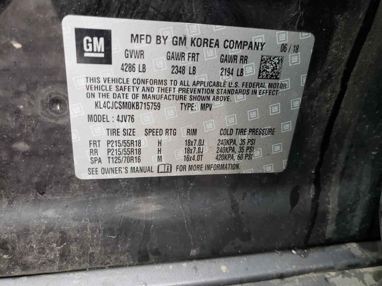 Photo 10 from auction – 2019 BUICK ENCORE ESS with VIN KL4CJCSM0KB715759