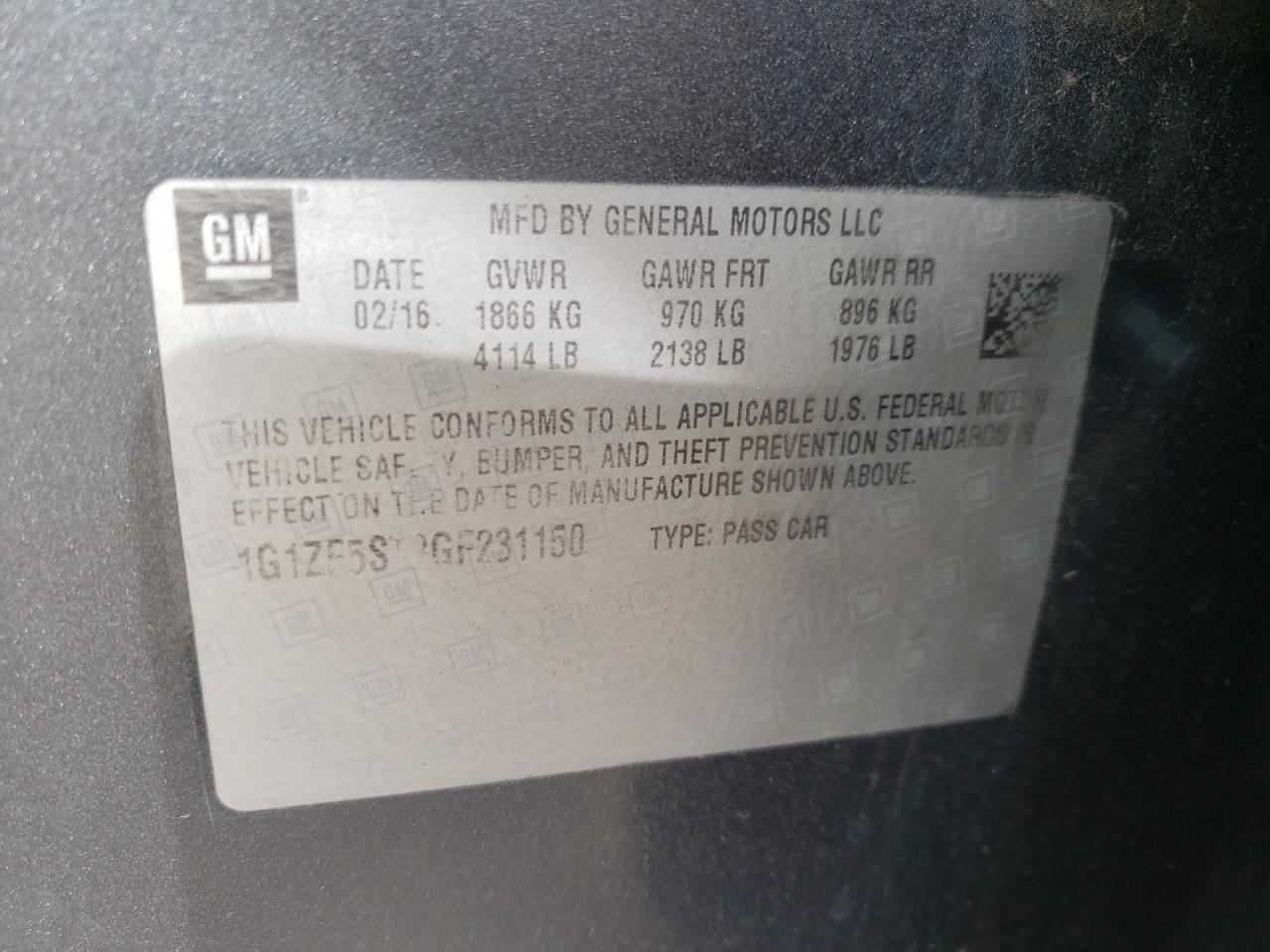 Photo 10 from auction – 2016 CHEVROLET MALIBU LT with VIN 1G1ZE5ST3GF231150