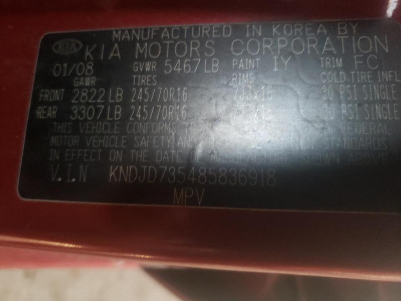 Photo 10 from auction – 2008 KIA SORENTO EX with VIN KNDJD735485836918