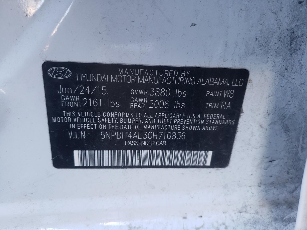 Photo 10 from auction – 2016 HYUNDAI ELANTRA SE with VIN 5NPDH4AE3GH716836