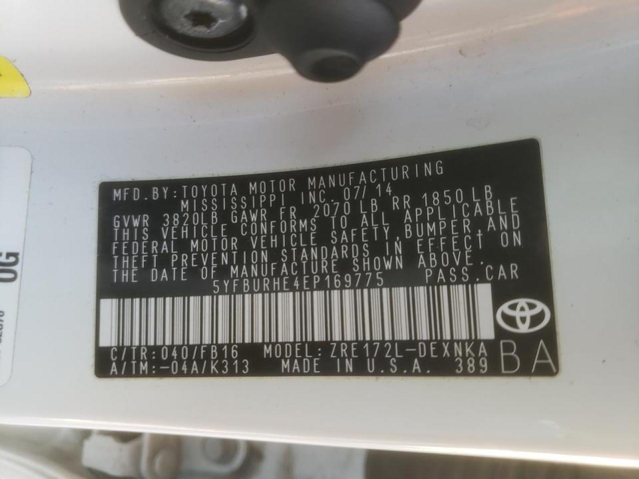 Photo 10 from auction – 2014 TOYOTA COROLLA L with VIN 5YFBURHE4EP169775