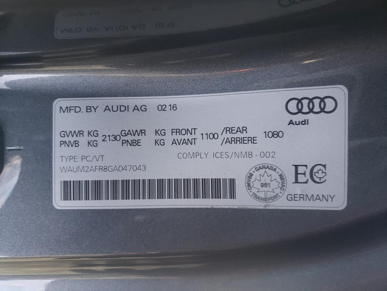 Photo 10 from auction – 2016 AUDI A5 PREMIUM with VIN WAUM2AFR8GA047043