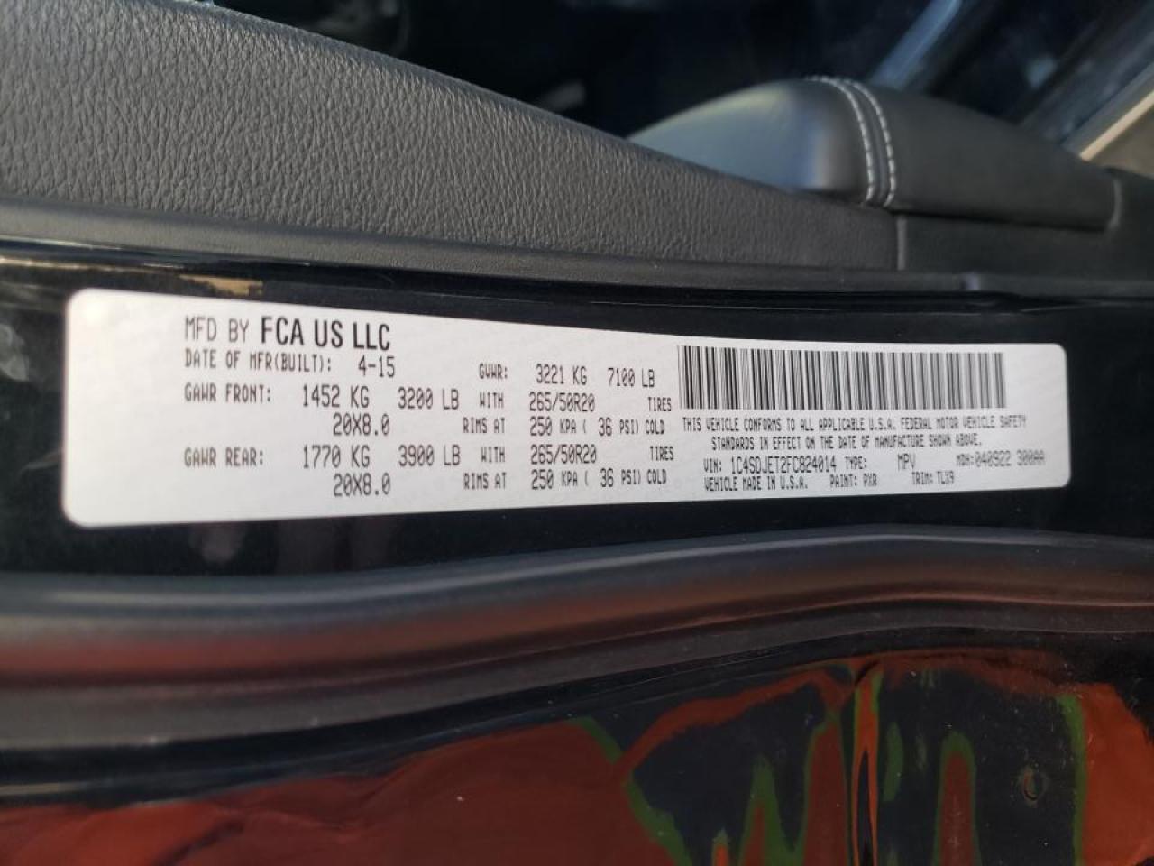 Photo 10 from auction – 2015 DODGE DURANGO CI with VIN 1C4SDJET2FC824014