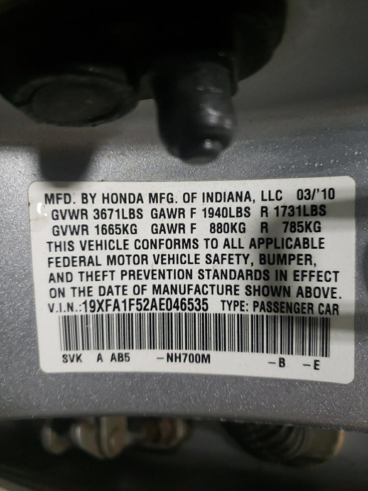 Photo 10 from auction – 2010 HONDA CIVIC LX with VIN 19XFA1F52AE046535