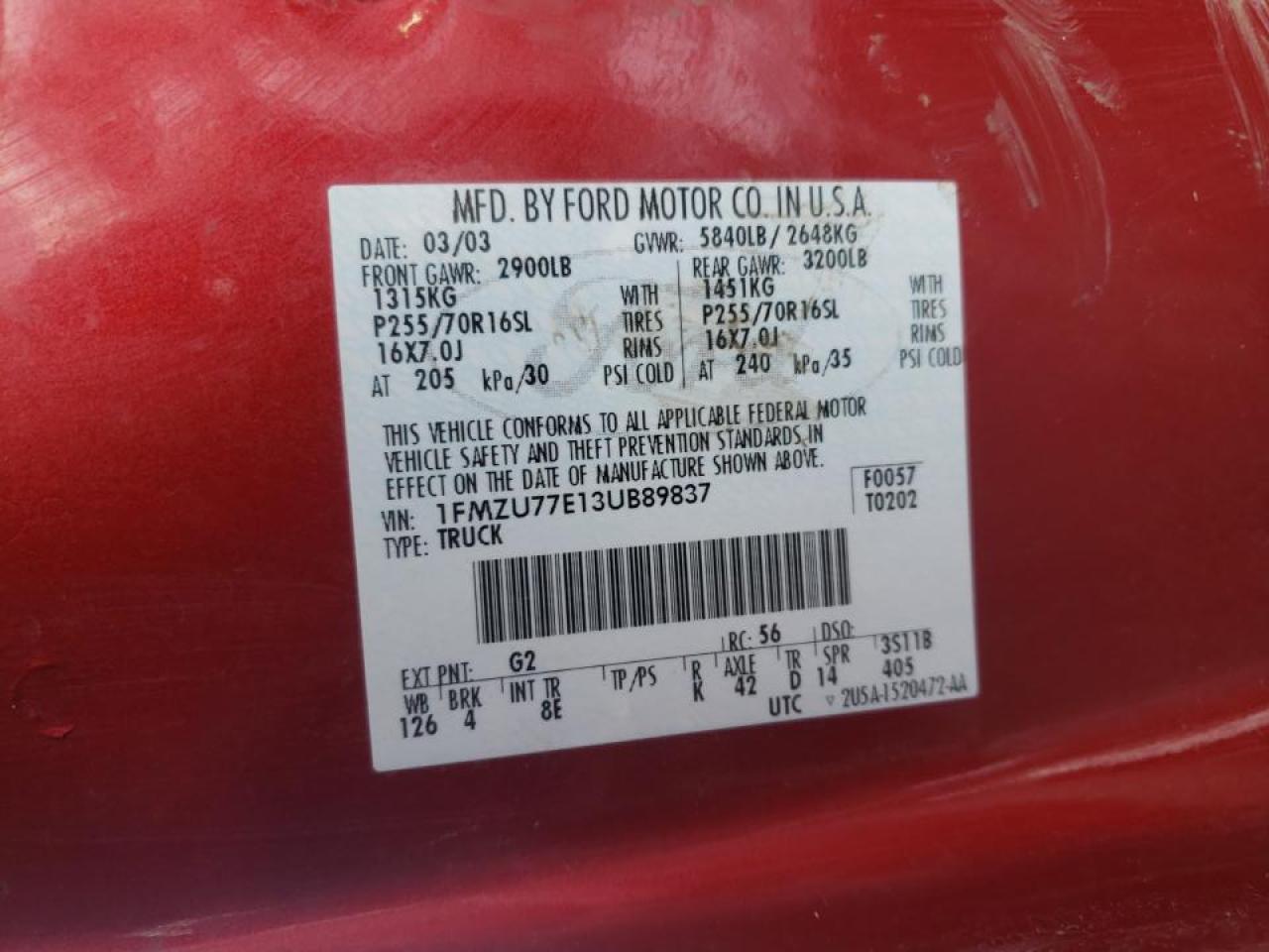 Photo 10 from auction – 2003 FORD EXPLORER S with VIN 1FMZU77E13UB89837