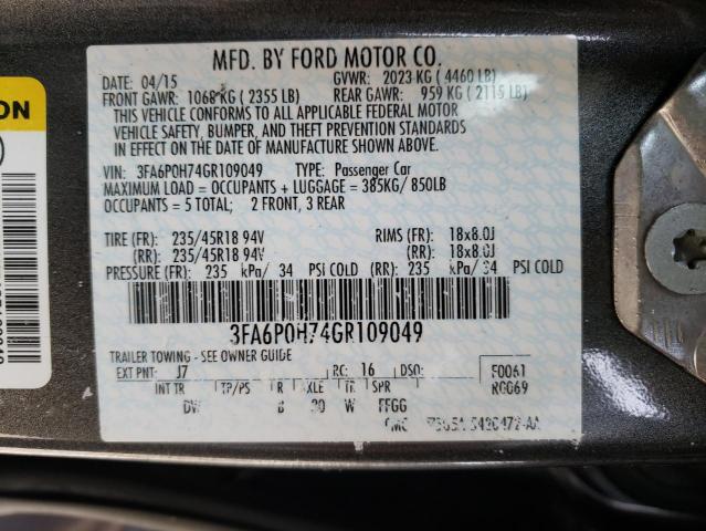 Photo 10 from auction – 2016 FORD FUSION SE with VIN 3FA6P0H74GR109049