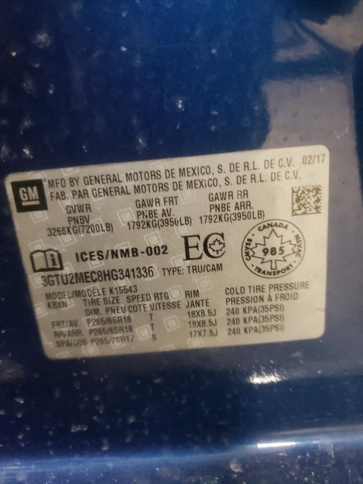 Photo 10 from auction – 2017 GMC SIERRA K15 with VIN 3GTU2MEC8HG341336