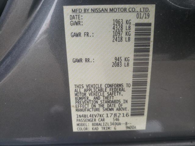 Photo 10 from auction – 2019 NISSAN ALTIMA SL with VIN 1N4BL4EV7KC178216