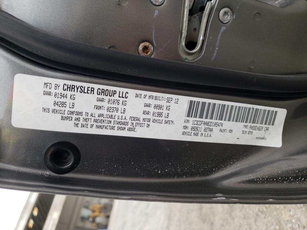Photo 10 from auction – 2013 DODGE DART with VIN 1C3CDFAA0DD105474