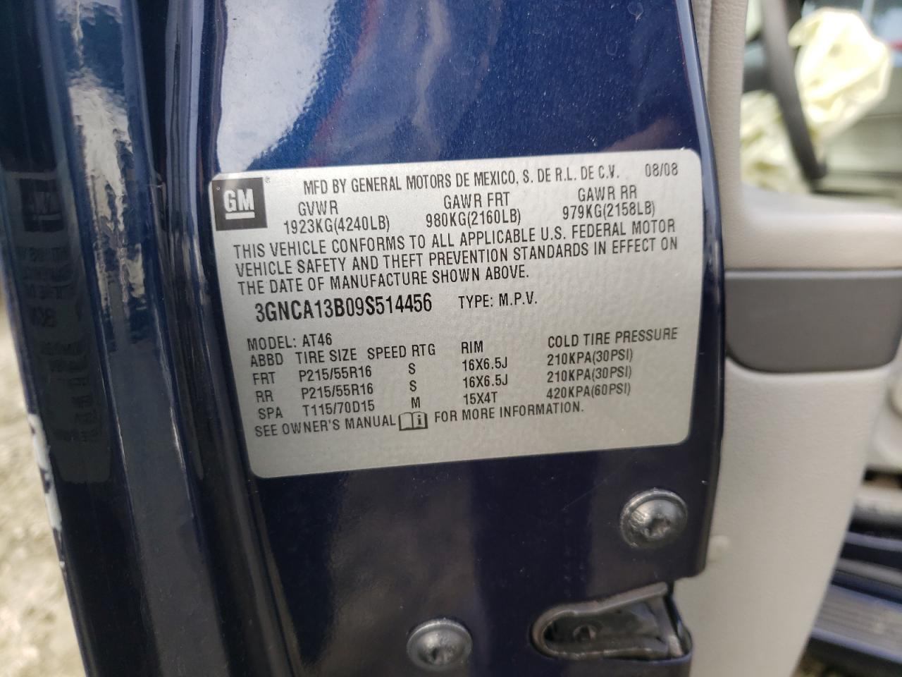 Photo 10 from auction – 2009 CHEVROLET HHR LS with VIN 3GNCA13B09S514456